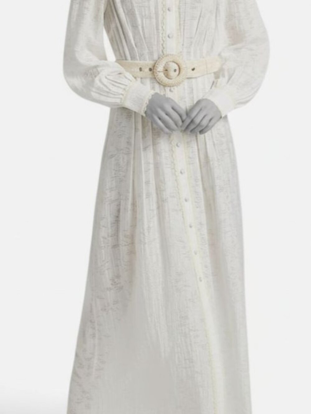 Hemant & Nandita Women’s Ivory Anvi Jacquard Belted Maxi Shirt Dress Size S
